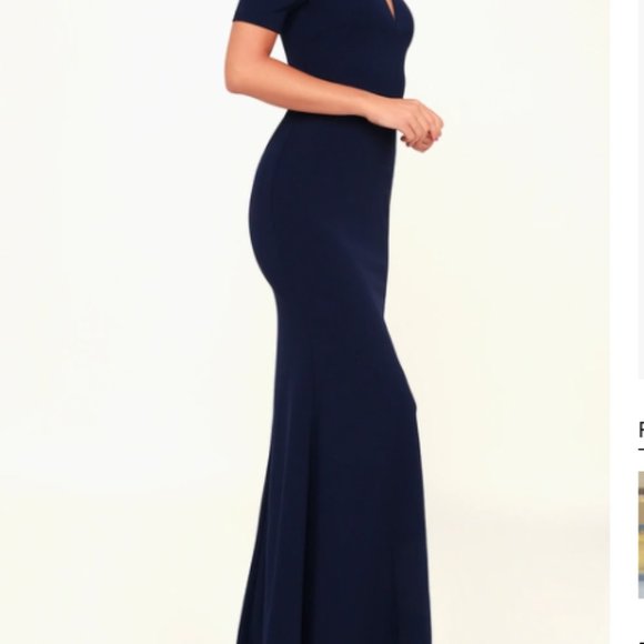 Navy Blue Off-the-Shoulder Maxi Dress - Picture 3 of 10